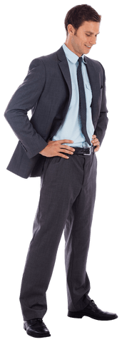 Confident Businessman Smiling with Hands on Hips on Transparent Background