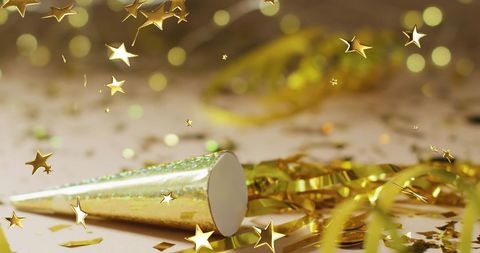 Festive New Year's Celebration with Gold Stars and Party Hat