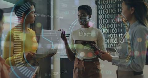 Business Professionals Analyzing Futuristic Data Interface