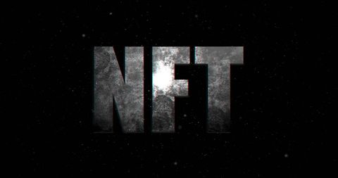Glowing NFT Text on Black Abstract Background