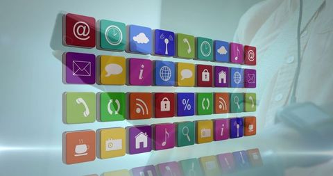 Digital world concept with colorful app icons overlay