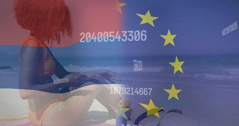 Digital Technology Overlays Relaxing Beach Scene EU Concept