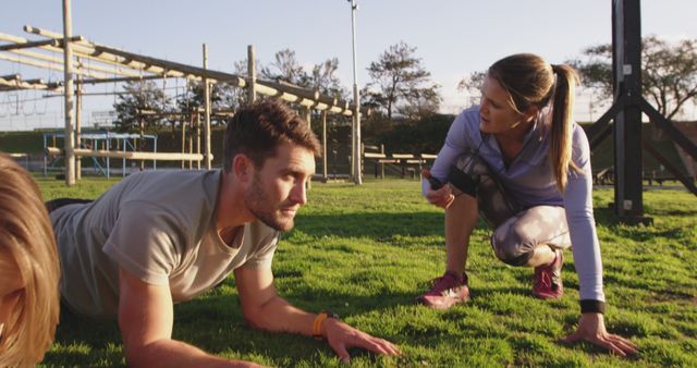 Personal Trainer Coaching Man During Outdoor Workout - Download Free Stock Images Pikwizard.com