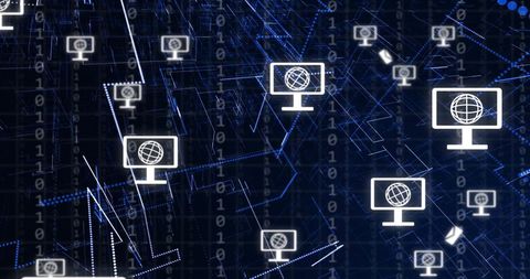 Digital Network Icons with Data Overlay on Technology Background - Download Free Stock Images Pikwizard.com