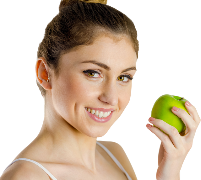 Young Woman Holding Green Apple Smiling Transparent Background - Download Free Stock Videos Pikwizard.com