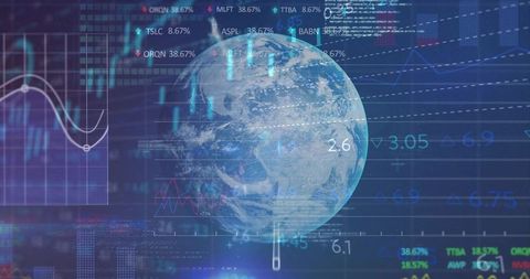 3D Earth Overlaid with Digital Data and Financial Analytics