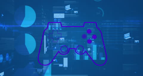 Gamepad Icon with Data Graphics on Futuristic Blue Background