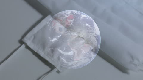 Animated Globe Overlay on Protective Face Mask Symbolizing Global Pandemic