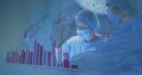 Surgeons Operating with Data Graph Overlay Reflects Modern Healthcare