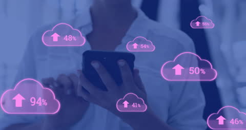 Digital Data Growth Visualization with Smartphone and Cloud Icons