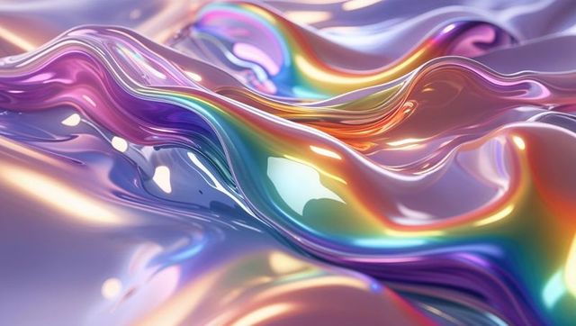 Iridescent metallic waves creating surreal digital art