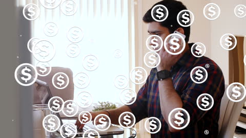 Businessman Using Smartphone with Digital Dollar Graphics