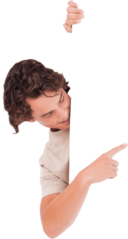 curious young man pointing at blank transparent space - Download Free Stock Videos Pikwizard.com