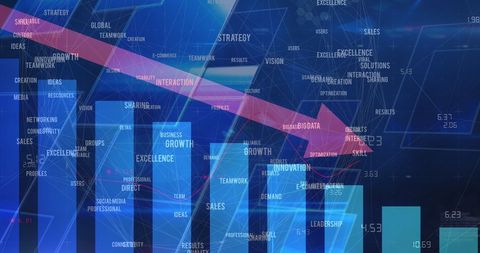 Global Finances Downtrend with Digital Business Keywords Overlay - Download Free Stock Images Pikwizard.com