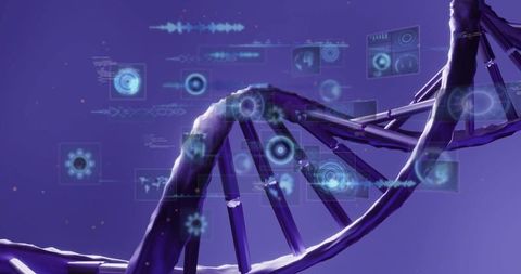 Futuristic DNA Strand with Digital Biotechnology Interface