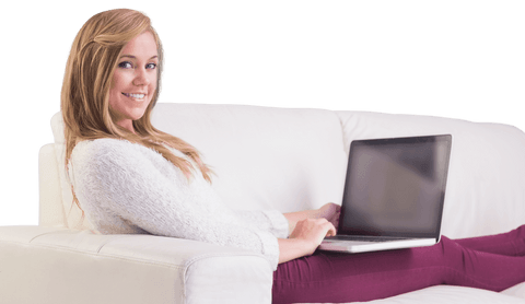 relaxing blonde woman computing at home with transparent background - Download Free Stock Videos Pikwizard.com