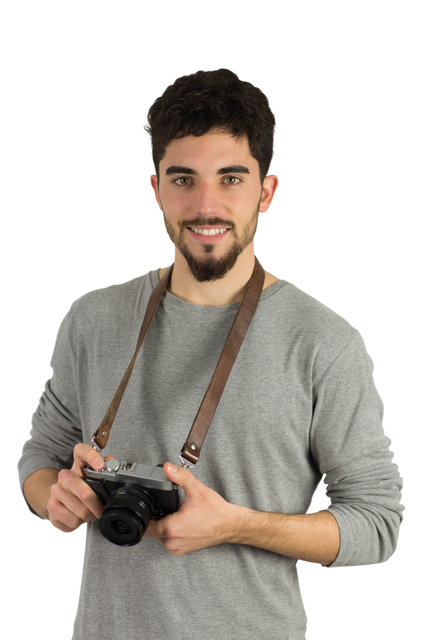 Cheerful Casual Man Holding Camera, Transparent Background - Download Free Stock Videos Pikwizard.com