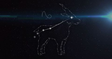 Capricorn constellation with starlight effect in dark starry sky