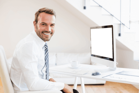 Transparent Background Smiling Businessman by Computer in Modern Office - Download Free Stock Videos Pikwizard.com