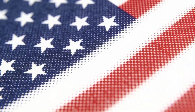 Macro halftone american flag pattern showing stars and stripes dot texture for design