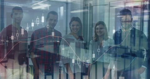 Business team analyzing digital financial data interfaces