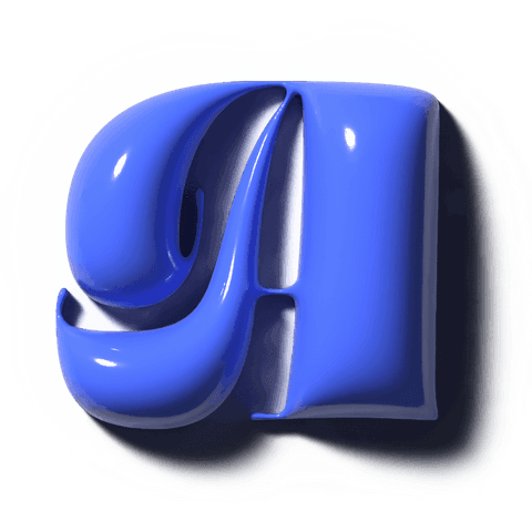 Glossy 3d letter a on transparent background with swash and polished cobalt finish