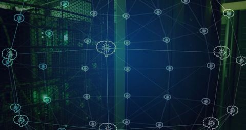 AI Network Grid Overlay in Tech Server Room - Download Free Stock Images Pikwizard.com