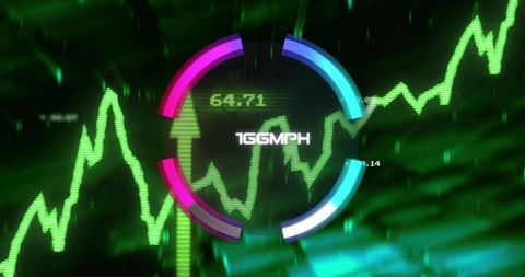 Neon cyberpunk hud gauge showing 165mph holographic speed telemetry and futuristic data