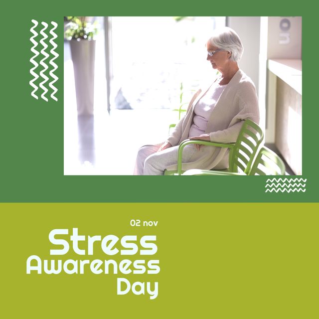 Suitable for promoting Stress Awareness Day or mental health campaigns. Useful for social media posts, health blogs, educational content, and wellness newsletters. Can be used to highlight tips on reducing stress and promoting well-being among senior citizens.