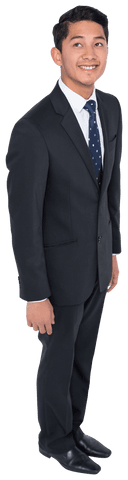 Smiling Asian Businessman in Black Suit on Transparent Background