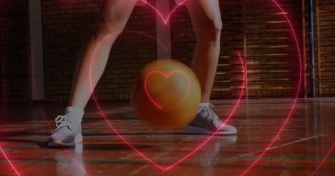 Caucasian Female Basketball Player with Neon Hearts