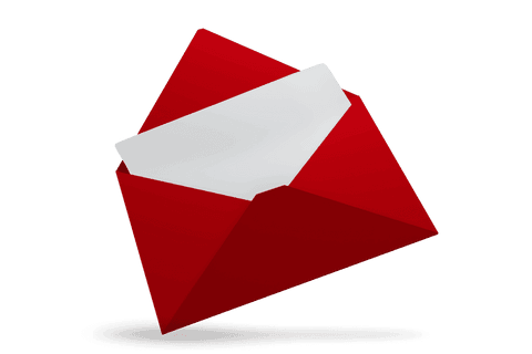 Red envelope open with letter on transparent background
