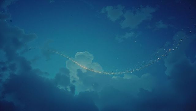 Magical golden light in twilight sky with clouds and stars