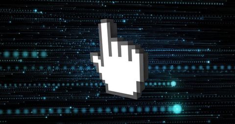 Pixel hand cursor interacting with digital network