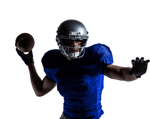 African american rugby player throwing ball on transparent background