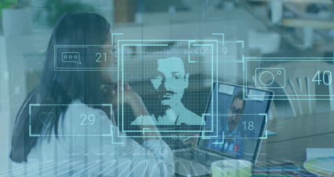 Modern Technology Overlays with Woman in Virtual Meeting