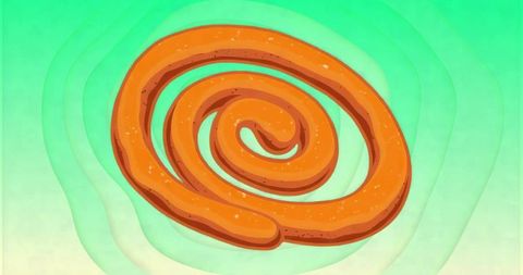 Dynamic orange spiral coil on mint green background with textured detail