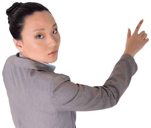 Businesswoman pointing for digital concept on transparent background