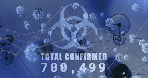 Digital virus alert with biohazard symbol and network connectivity