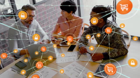 Diverse Team Discussing E-Commerce and Security Strategies