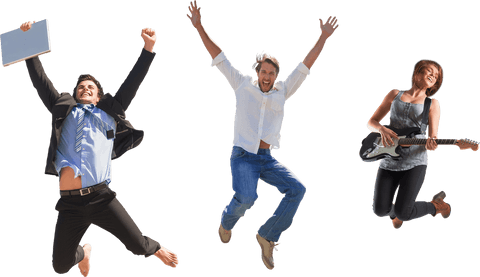 transparent group of people jumping happily with laptops and instruments - Download Free Stock Videos Pikwizard.com