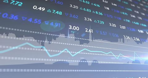 Stock Market Data Displayed Over Urban Skyline Background - Download Free Stock Images Pikwizard.com