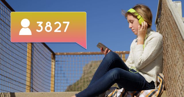 Teen Listening to Music and Reaching Social Media Milestone - Download Free Stock Images Pikwizard.com