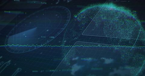 Rotating Neon Particle Globe Visualizing Data Streams Futuristic Analytics Interface