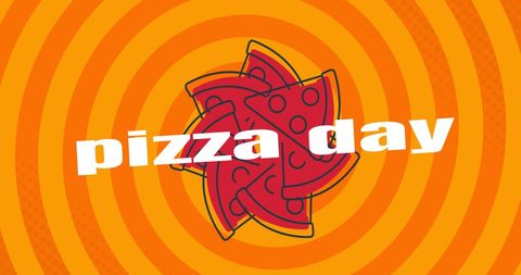 Pizza Day Celebration with Colorful Patterned Background