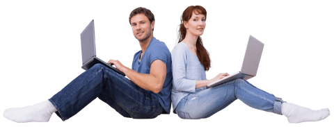 Couple Using Laptops Sitting Back to Back Transparent Background - Download Free Stock Videos Pikwizard.com