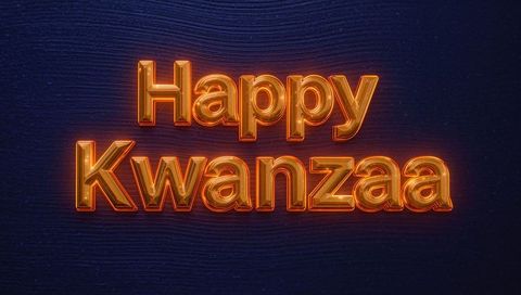 Happy Kwanzaa 3D Gold Lettering on Navy Background with Warm Orange Glow