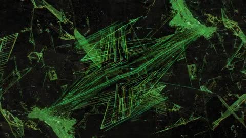 Neon Green Wireframe Cluster Morphing into Bilobed Geometric Structure