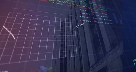 Digital Data Overlay on Financial District Skyline - Download Free Stock Images Pikwizard.com