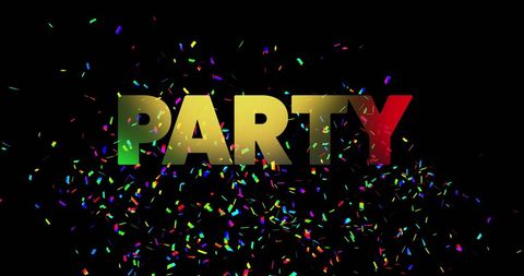 Festive Party Text with Colorful Confetti Celebration